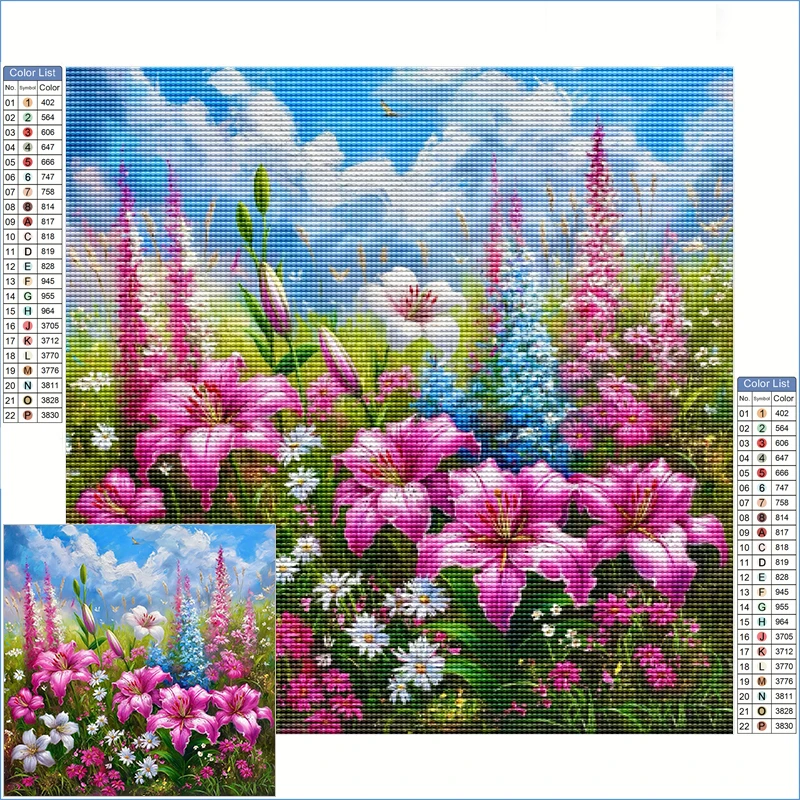 

Diamond Paintings 2025 Wildflower Field Landscape Paint By Diamond Spring Pink Blossom Diamond Art Clearance Sale Crafts Adults