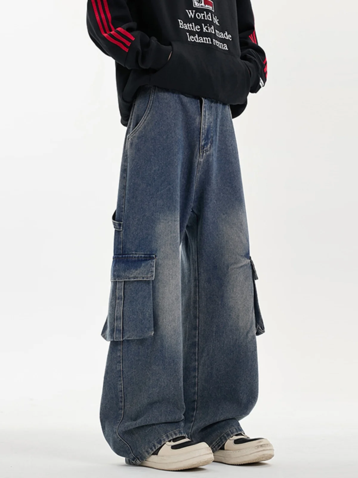 

Men's Workwear Jeans Multiple kets adient Straight Leg Spring Autumn Loose Wide Leg Pants American Sle Casual Denim