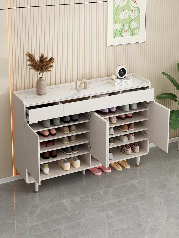 popular entry rock board solid wood shoe cabinet for home use, simple and modern solid wood entrance cabinet with large