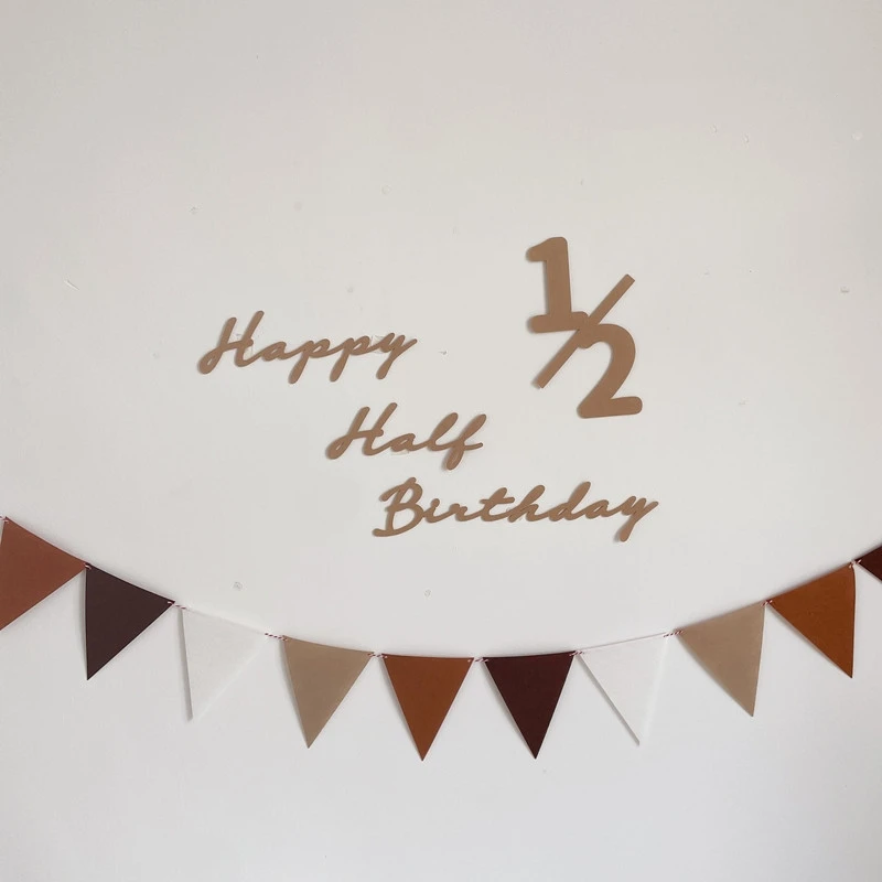 Baby Haft Birthday Party Bunting 6 Months Khaki Chocolate Color Number 1/2 Baby Shower Photo Prop