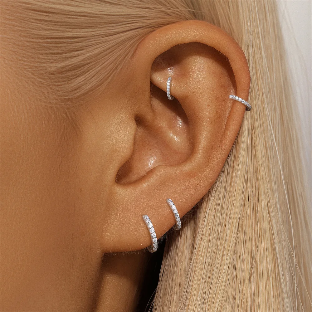 Aide 6/7/8/9mm 1pc Funkelnde Moissanit Ohrringe 925 Sterling Silber Klassische Glänzende Kreis Creolen für Frauen Edlen Schmuck – Detail 3