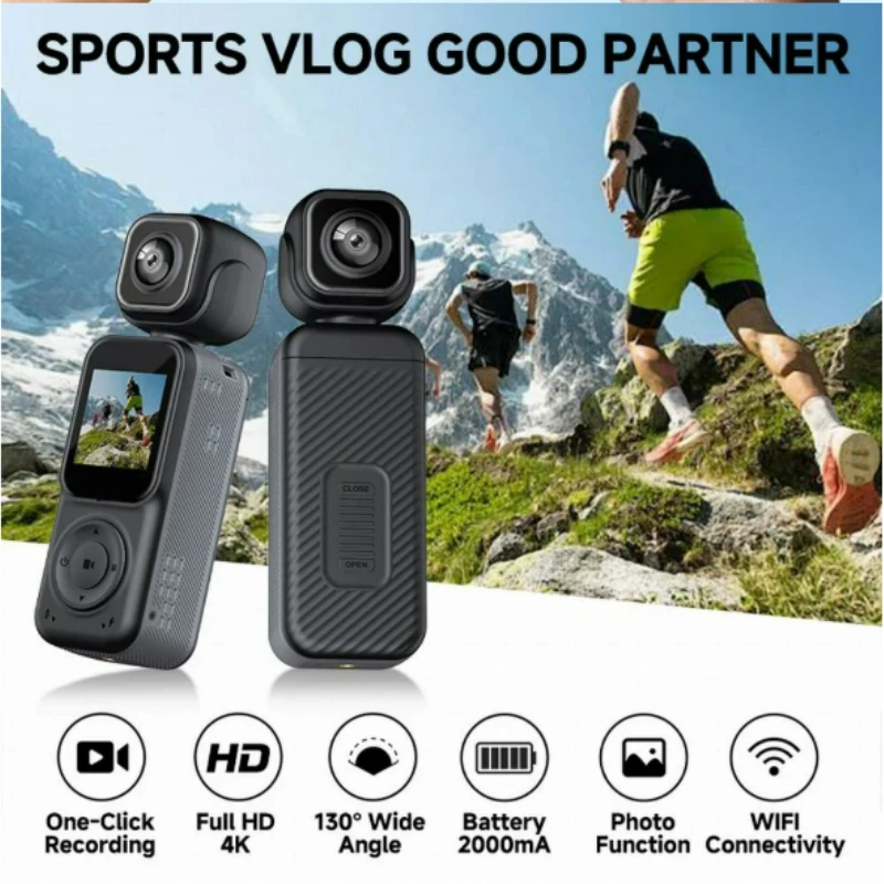 4K Dual Lens WiFi Action Camera  180°  Rotatable Anti-Shake Pocket Cam Portable Bike Moto DV for Outdoor Vlog Cycling Ski Sports