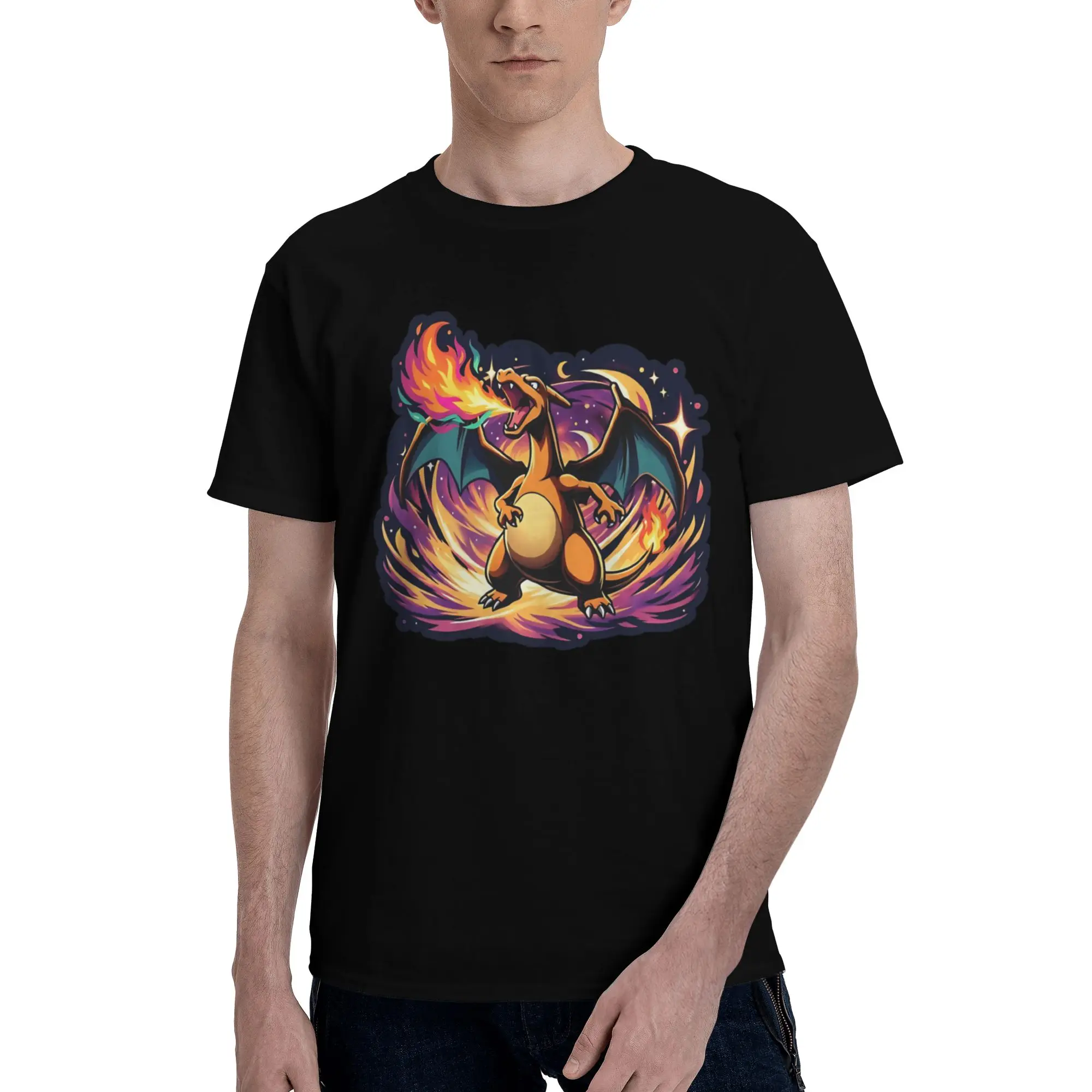 Fiery Fury Men's T Shirt Pokemon Leisure Tee Shirt Short Sleeve Round Neck Cotton Printed Tops T-Shirt