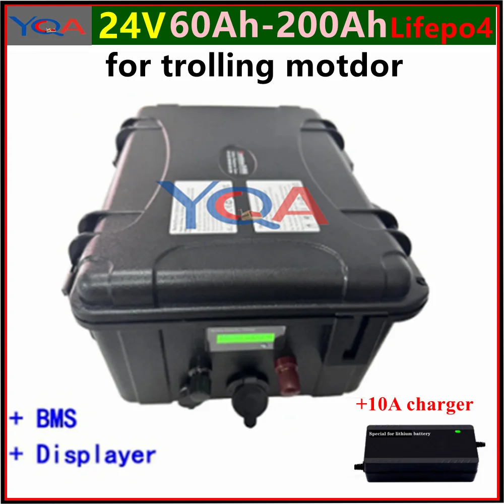 

Waterproof 24V 60Ah 70Ah 80Ah 100Ah 120Ah 150Ah 200Ah Lifepo4 Battery for 80lbs-130lbs Thruster Trolling Motor Boat Outdoo