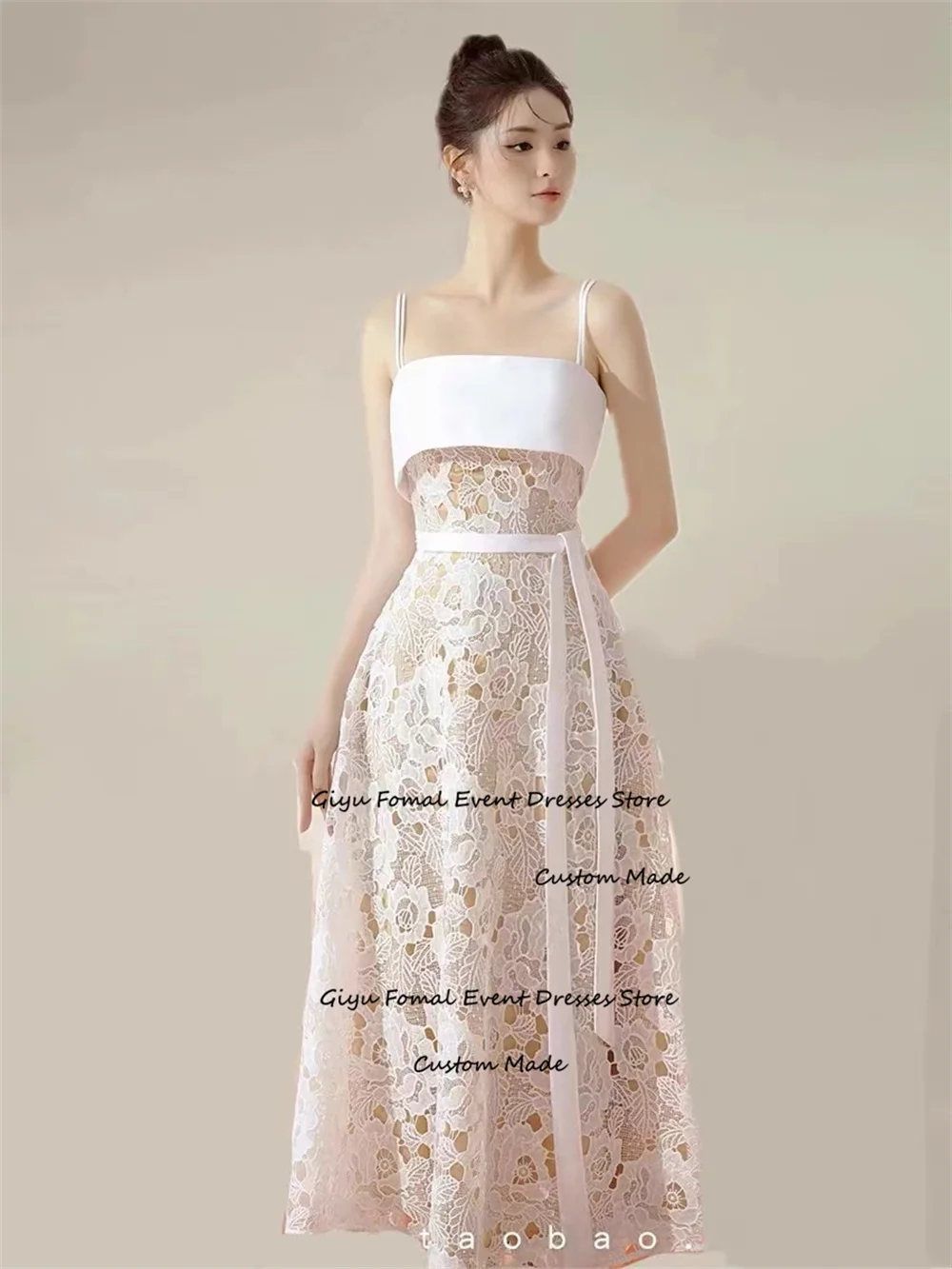 Giyu Modern Style Lace Followers Wedding Dress For Woman Spaghetti Strap Tea-length Vestidos Novias Boda Birthday Party Dress