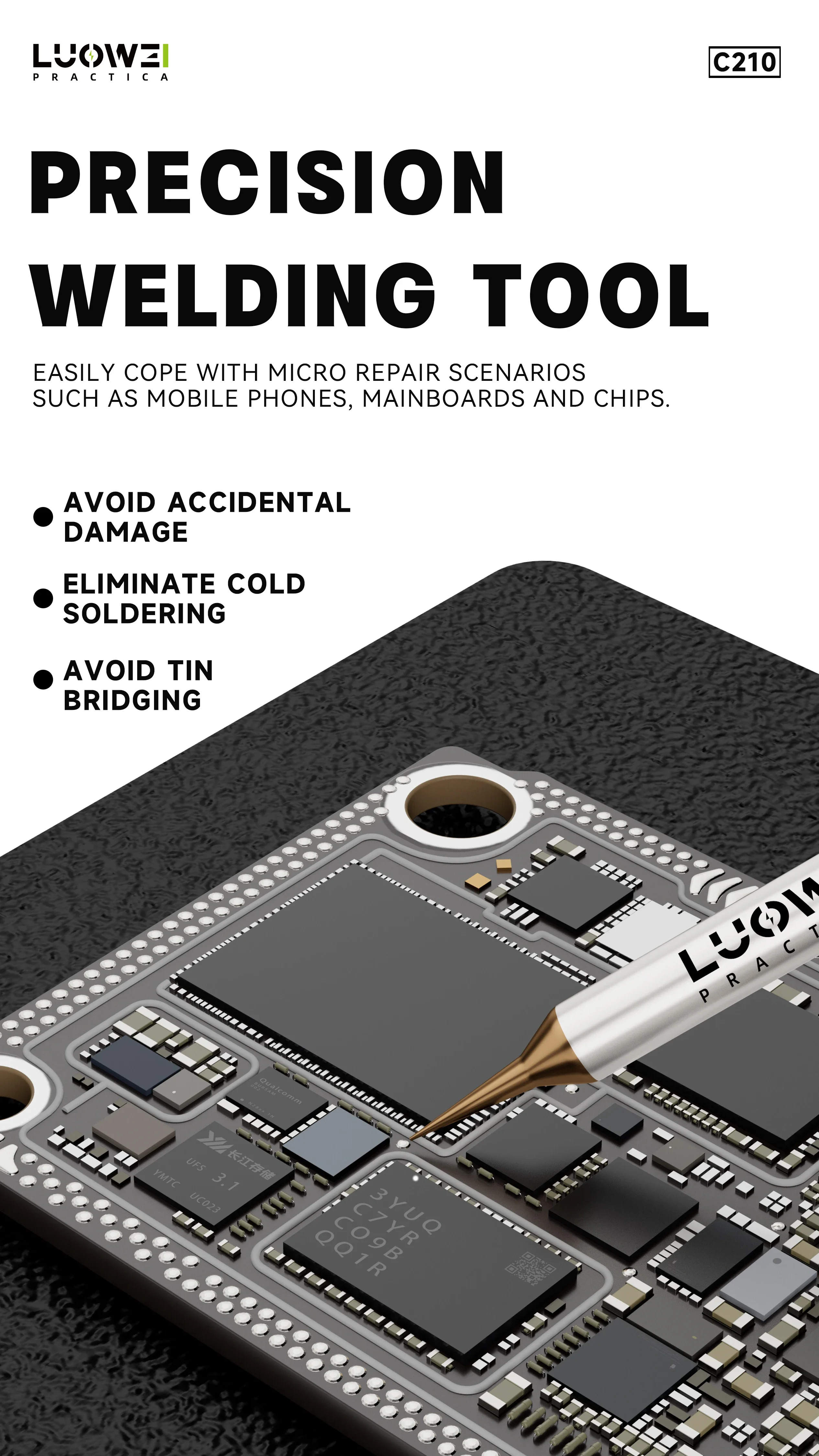 LUOWEI C210K/I/J Lötspitzen-Set Ultrafein Hochpräzise Wärmeleitfähig für Handy-IC Jumper-Kabel Lötarbeiten – Detail 2
