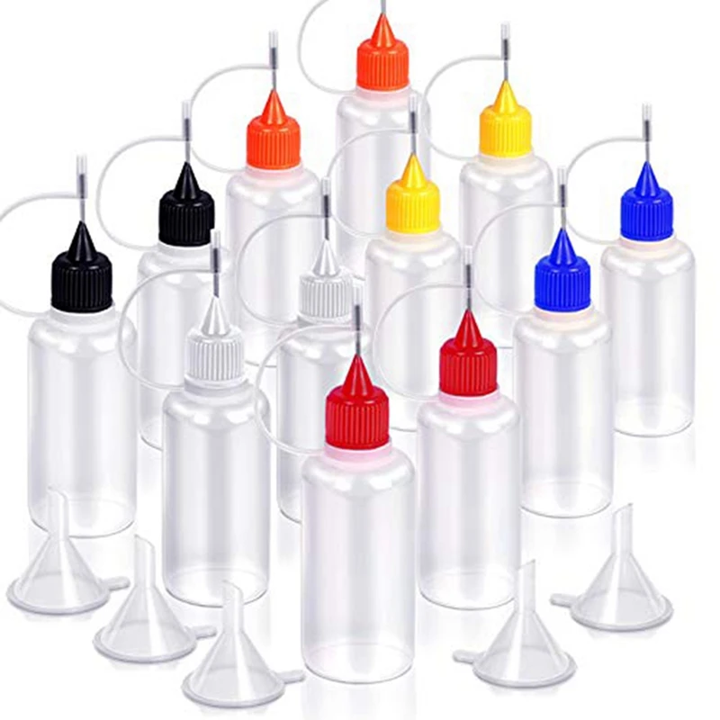 

12PCS Precision Tip Applicator Bottles, 6 Colors 30Ml Needle Tip Squeeze Glue Bottles With 5 Mini Funnels, Durable