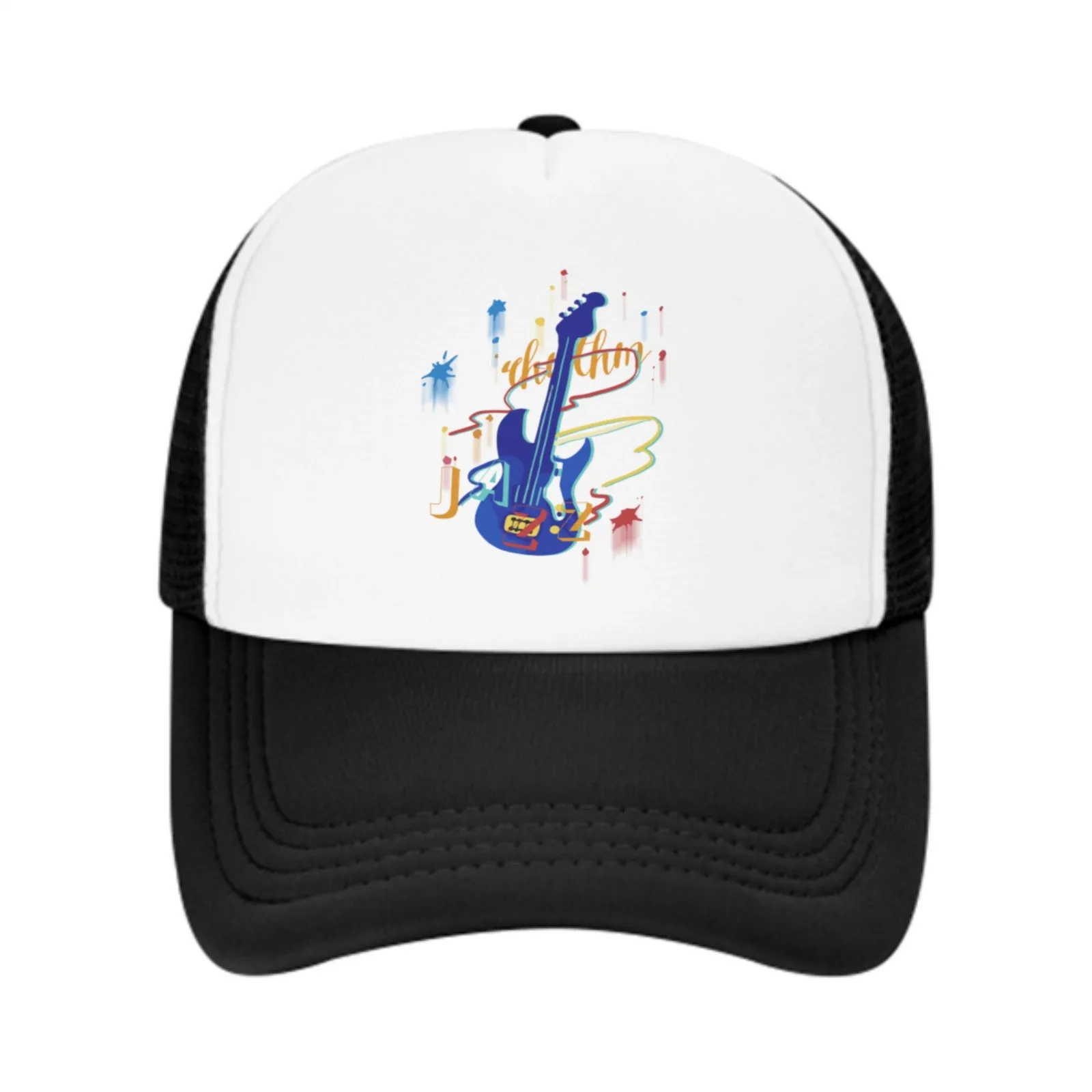 Electric Guitar Splash Print Trucker Hat Unisex Polyester Adjustable Casual Mesh Cap
