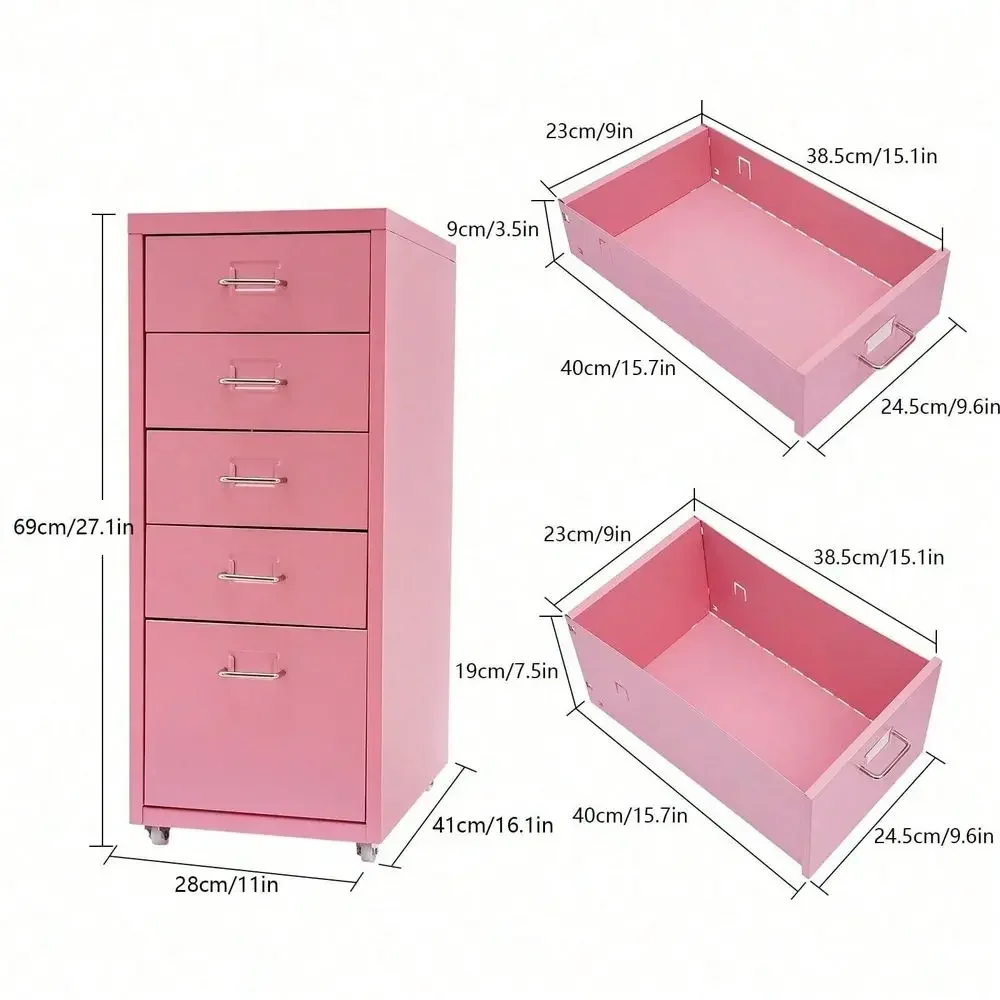 Metal File Storage Cabinet, Storage Cabinet With 5 Drawers, 5Drawer Storage Cabinet With Wheels, For Kitchen, Bedroom, Living R
