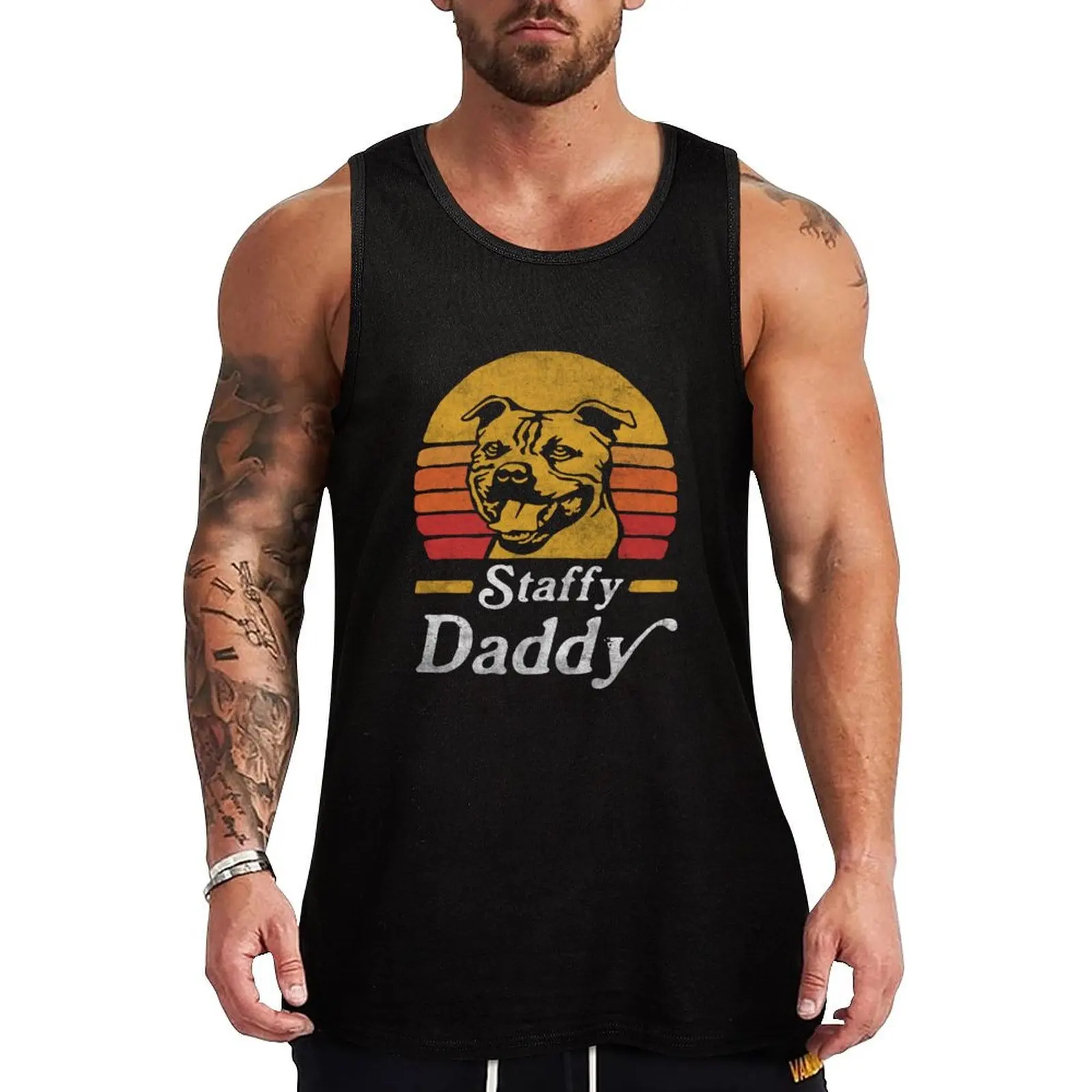Camiseta sin mangas Retro Vintage Staffy Daddy, ropa de gimnasio para hombre, camiseta lisa de fitness para hombre