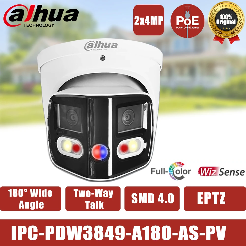 Dahua-cámara IP 4K de 8MP, gran angular de 180 °, inteligente, a todo Color, EPTZ, lente Dual, SMD 4,0, IPC-PDW3849-A180-AS-PV de conversación bidireccional