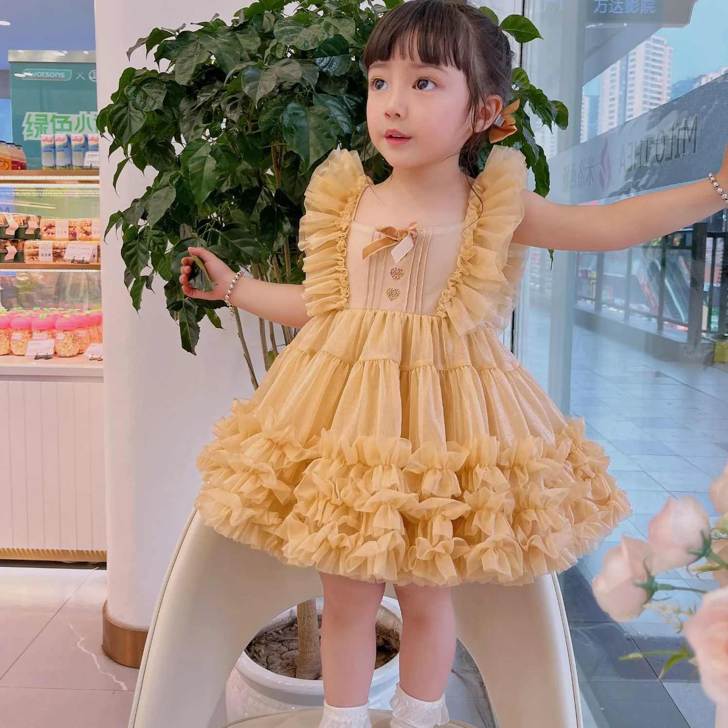 

Fashion Baby Girl Princess Butterfly Tutu Dress Puff Sleeve Child Tulle Vestido Pageant Party Birthday kids Clothes For 80 To140