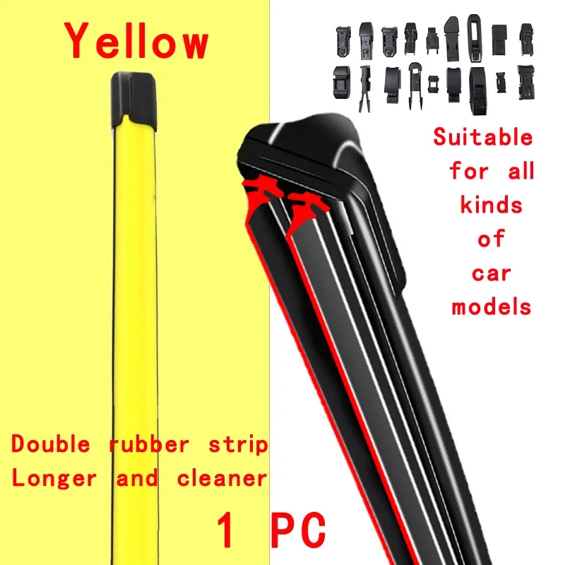 

Yellow Car Windshield Wiper blades Universal Soft Double layer Rubber Frameless Bracketless wipers 14" 16" 19" 20" 21" 22 24"26"