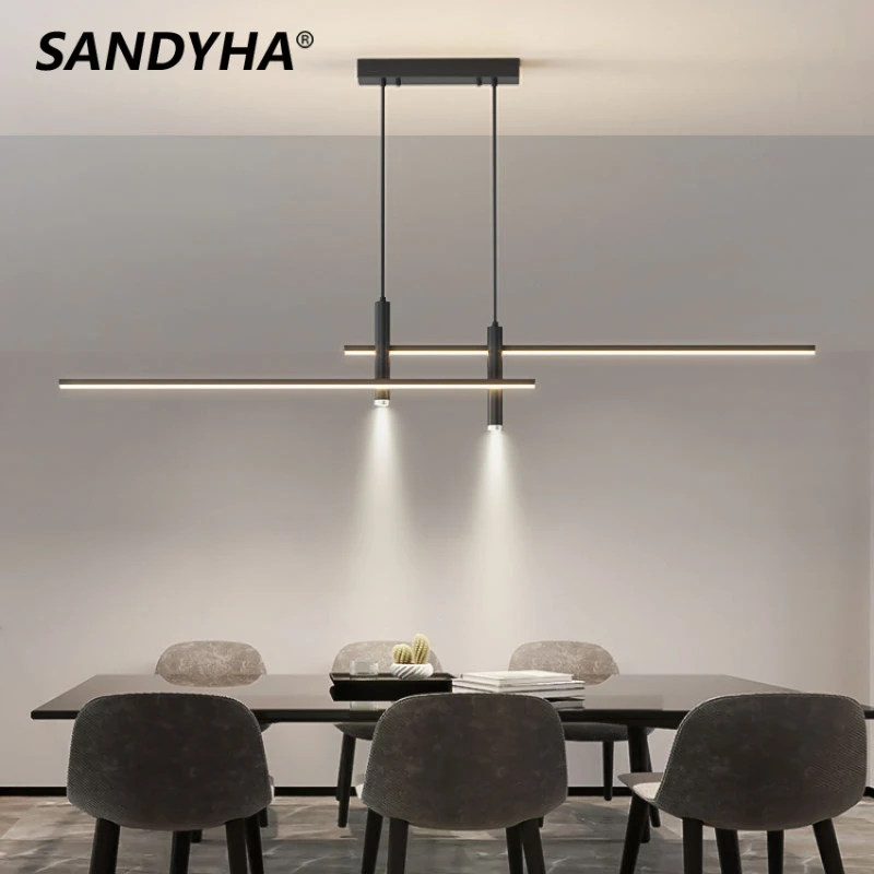 

Modern Simple Pendant Lights Long Strip with Spotlight Chandeliers Led Lamp for Dining Room Lampara Lustres Para Sala De Jantar