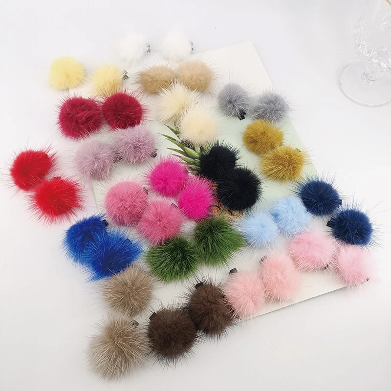2 PCS 4 cm Nerz BallSweet Frauen Bunte Junge Netizen Einfache Y2k Mädchen Solide Nette Plüsch Zubehör Pony Haarnadel haar Clips – Detail 3