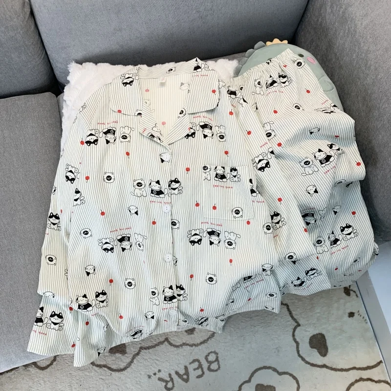 

Cat Three Striped Sweet Cute Two Pieces Women's Pajamas Harajuku Style Y2K Trendy Pajamas Set Spring Fashion Casual Nightwear