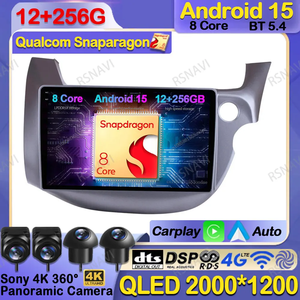 

Car Radio Android 15 For Honda Fit Jazz 2007 - 2014 QLED 5G WIFI Navigation GPS Wireless Carplay Auto DVD BT 4G LTE Viedo Player