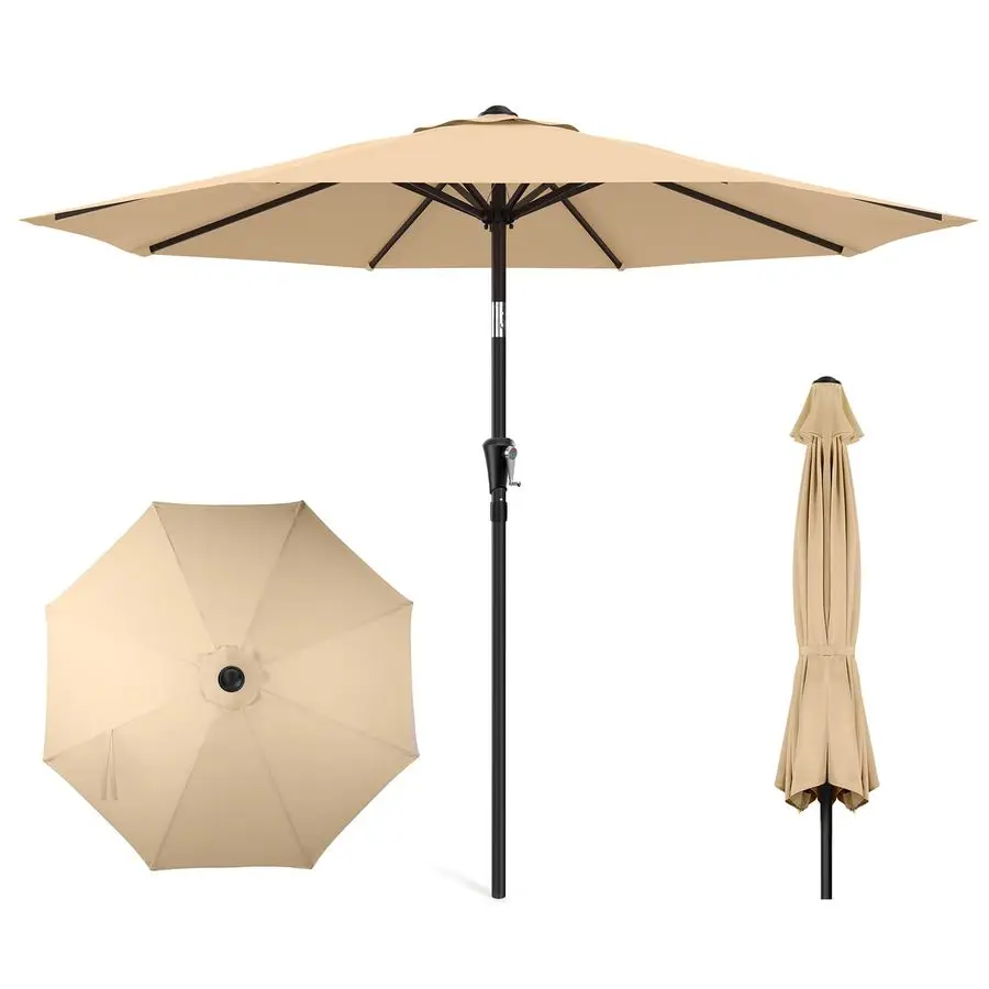 

9ft Outdoor Patio Umbrella Market Table Pool Deck Umbrella UPF50 UV Protection with Push Button Tilt, Crank and 8 Sturdy Ribs Be