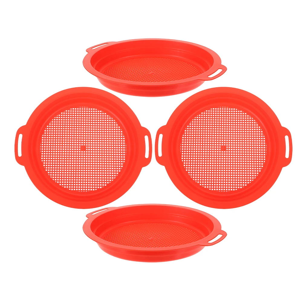 4 PCS Children's Beach Screen Outdoor Toys Sand Sifters Sieve Hourglass Red Plastic