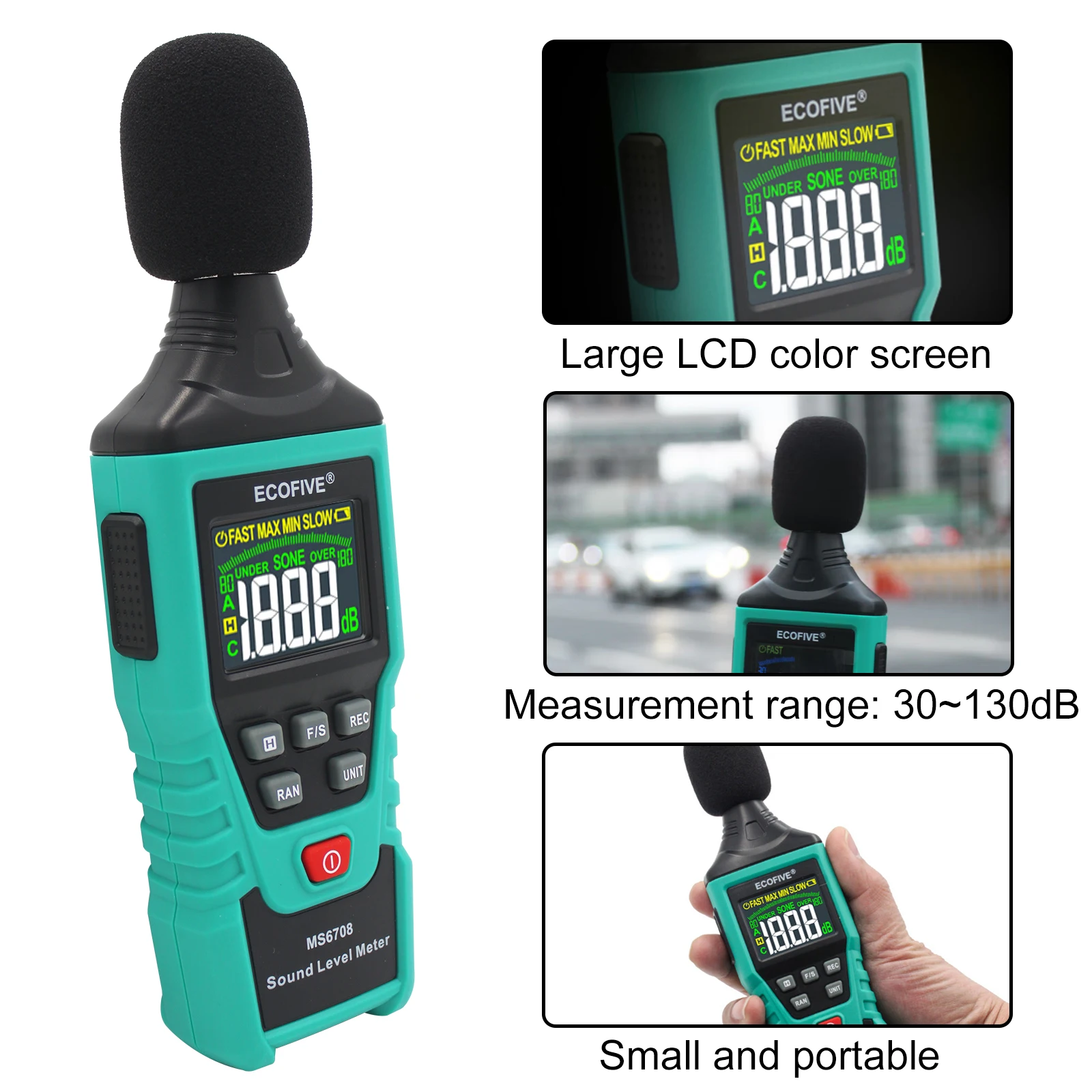 MS6708 Handheld Industrial Digital Sound Level Meter Decibel Tester 30~130dB Analog Bar Display Back Light