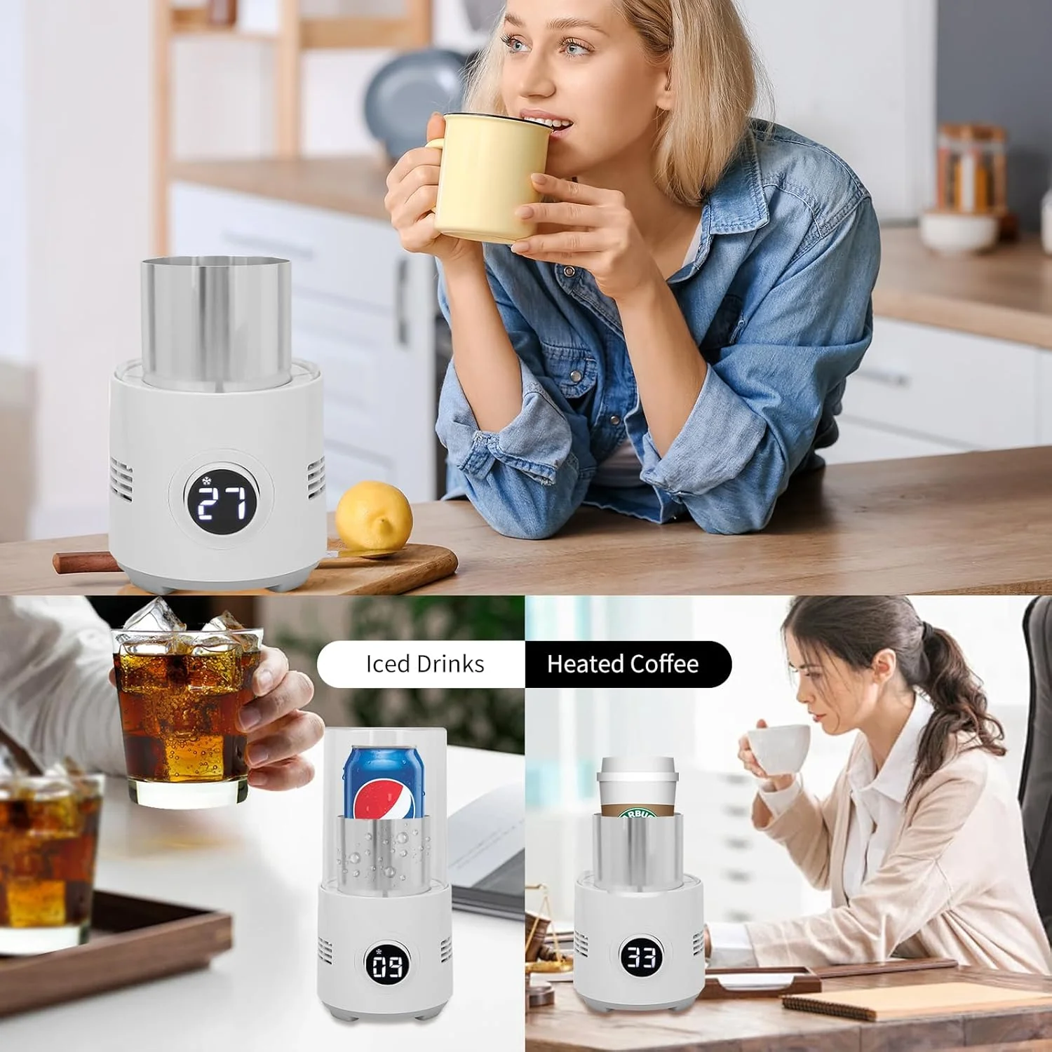 Smart Portable 2 in 1 Cool and Heat Cup, Beverage Cooler, Coffee Warmer, 2°C~55°C Fast Cooling or Heating, Lightweight Desktop