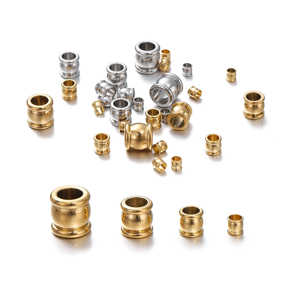 10pcs 4-10mm Stainless Steel Gold Color Big Hole Bead Charm Loose Bead for DIY Jewelry Beads Craft Bracelet Necklace Accessories