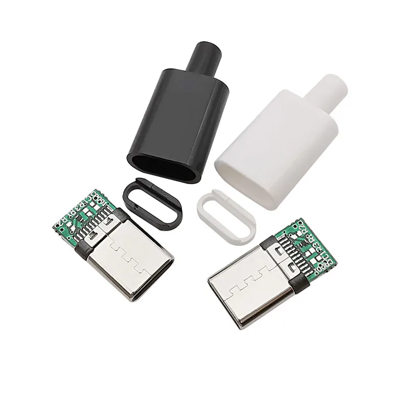 Usb Type-c With Pvb Board Welding Wire 3.1 Male Four-piece Black\White Shell High Current Charging Socket Diy Accessories B3