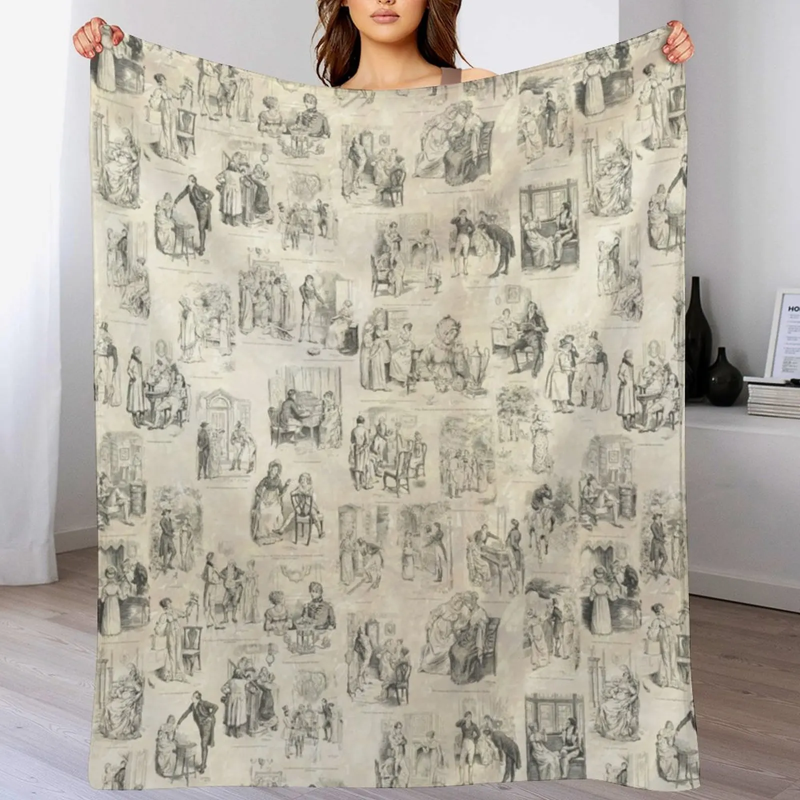 Austen Pride and Prejudice Illustrations Throw Blanket Luxury Thicken Giant Sofa Blankets