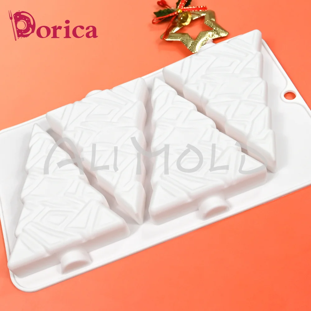 Dorica 4 fori albero di natale Mousse stampo commestibile cioccolato Dessert francese torta pasticceria stampo da forno strumento di gesso sapone