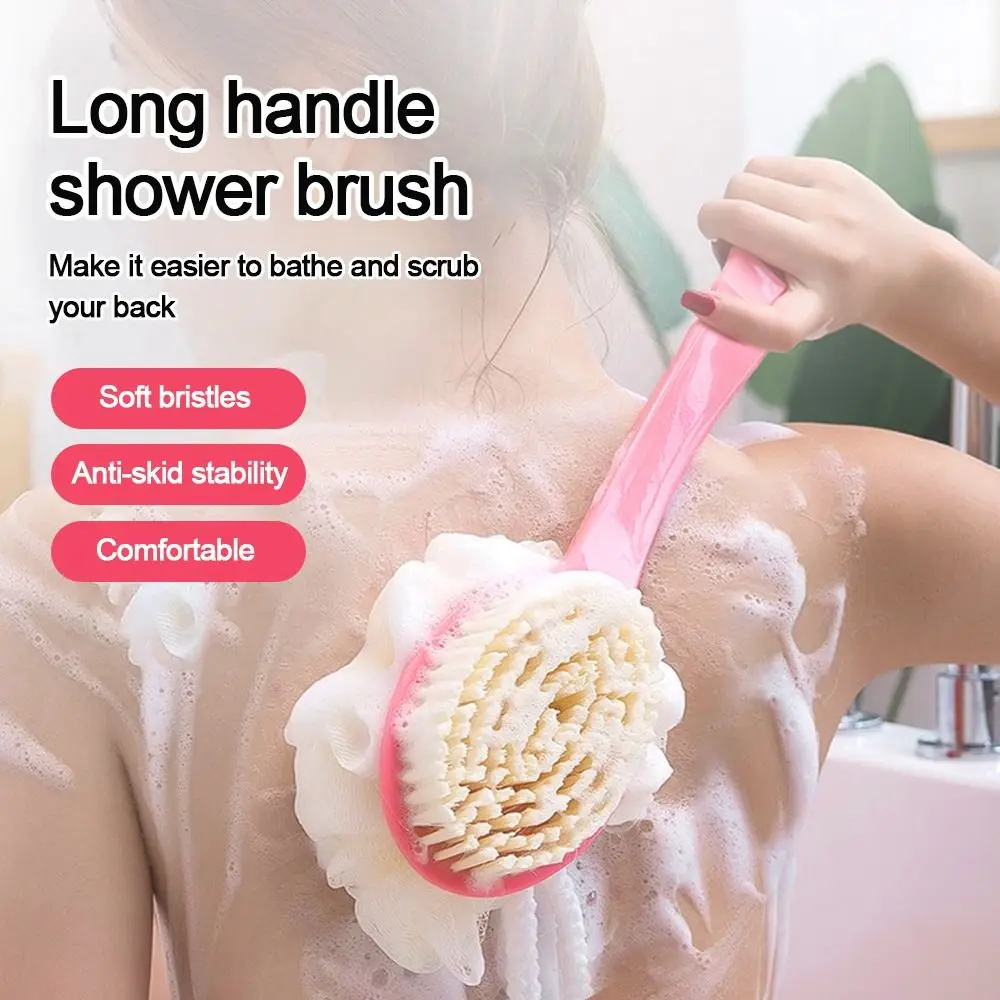 2-in-1 Double-sided Long Handle Shower Brush Anti slip Bath Brush 3 Colors Exfoliating Soft Bristle Shower Body Cleaning Tools
