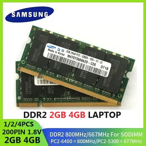 SAMSUNG DDR2 mémoire RAM SODIMM ordinateur portable Non ECC mémoire sans tampon 4GB 2GB 667Mhz PC2-5300S 800MHz PC2-6400S 1.8V CL5 pour ordinateur portable