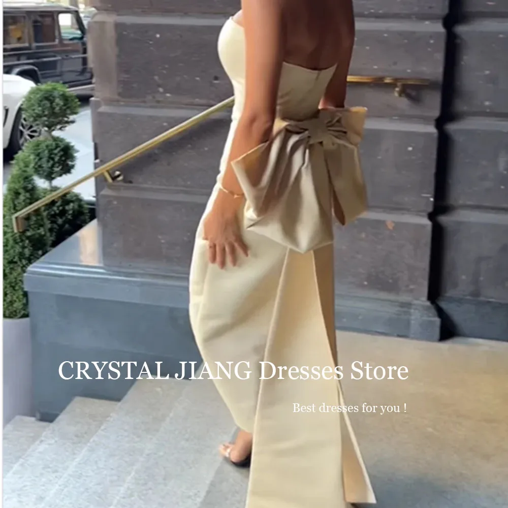 Customized Vintage Strapless Satin Evening Dresses Sleeveless with Bow Mermaid Ankle Length فستان سهرة نسائي for Formal Occasion