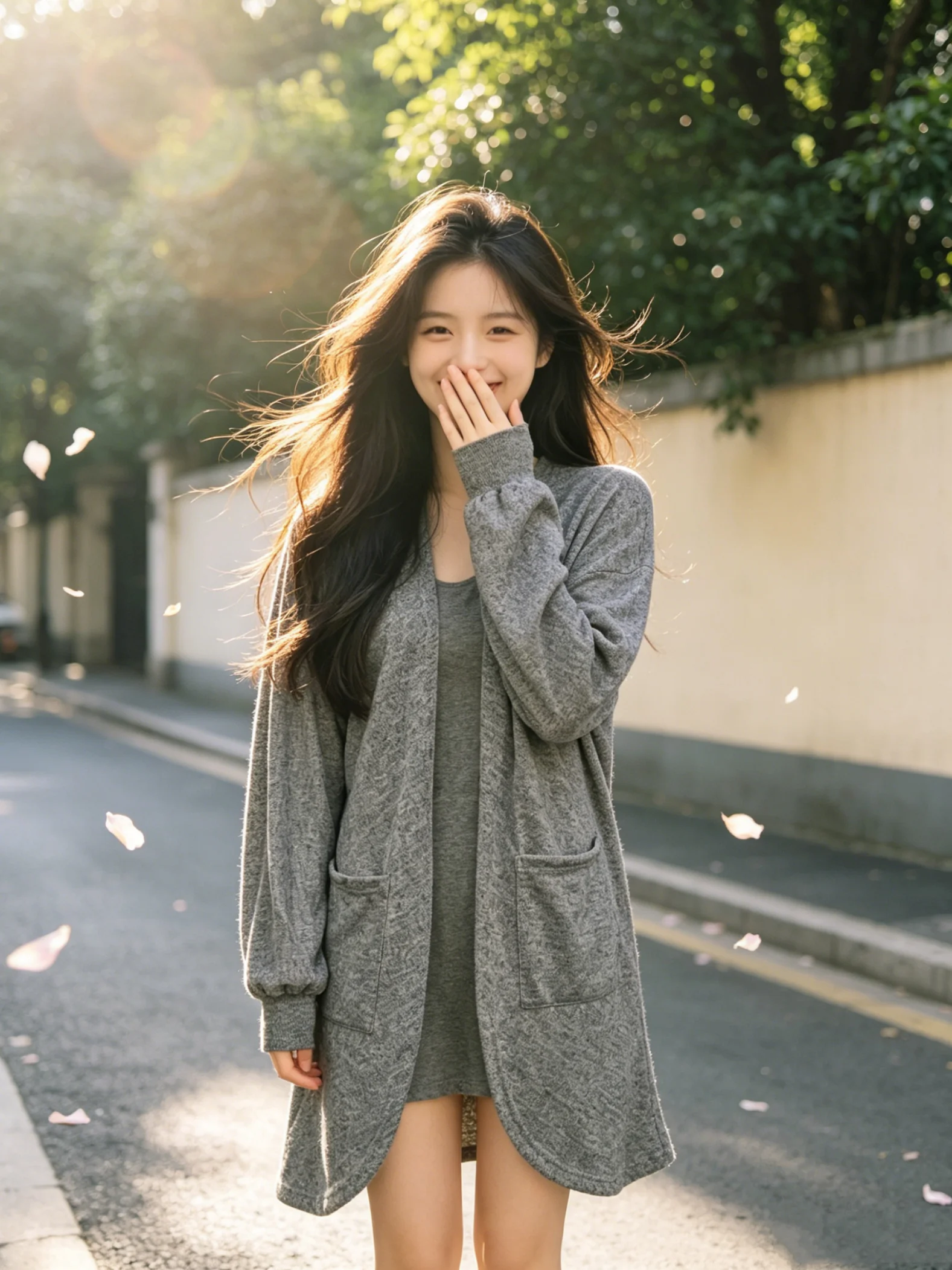 

Women Long Sleeve Knit Cardigan with Pockets Loose Solid Gray Soft Lounge Daily Wear Casual Outerwear
