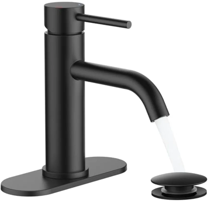 

Bathroom Faucet 1 or 3 Hole, Modern Single Handle One Hole Bathroom Sink Faucets with Pop Up Drain and Supply Hose for Vanity,