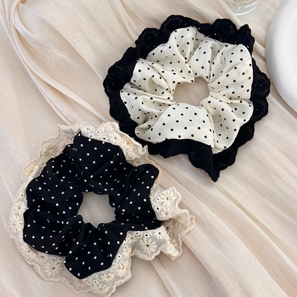 

Lace Polka Dot French Scrunchies for Women Elastic Hair Bands Ponytail Holders Ruffles Rubber Bands Hair Ties Hair Accessories