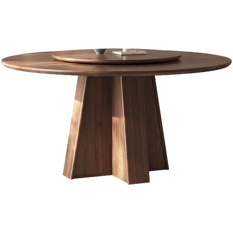 

Black walnut, round table, household, apartment size, with turntable, modern