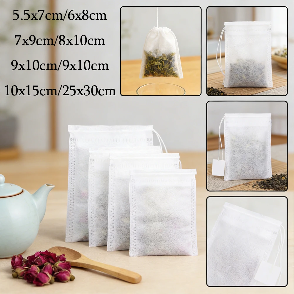 50/100pcs Loose Tea Brewing Bags , Drawstring Non-Woven Filter Pouches for Easy Cup Infusion, No Mess Kitchen Tool ﻿