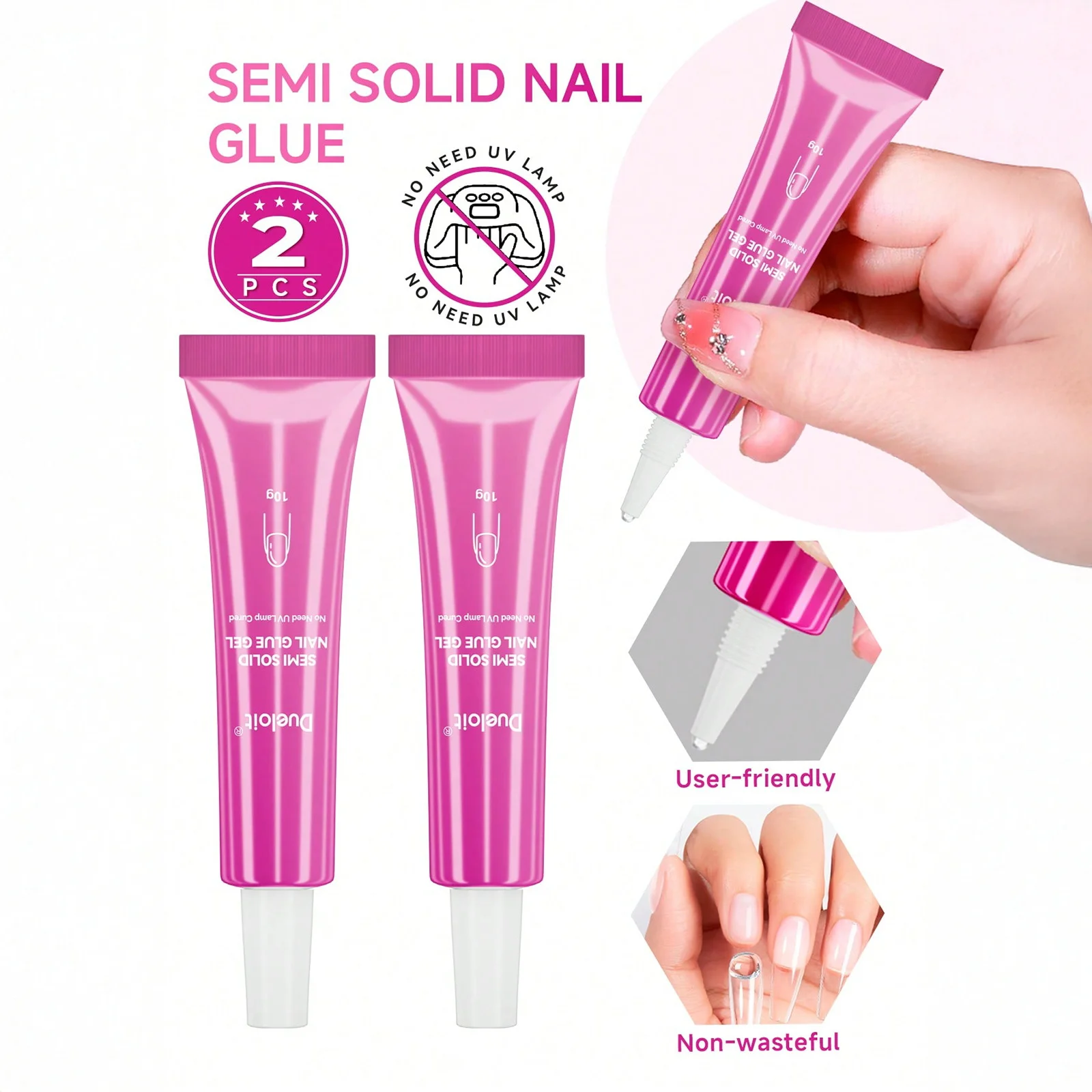 1/2pc Quick-Dry Nail Glue 3 in 1 Gel for Press On Nails&Acrylic Extensions Strong Adhesive Clear Tip UV Gel No Need for Curing
