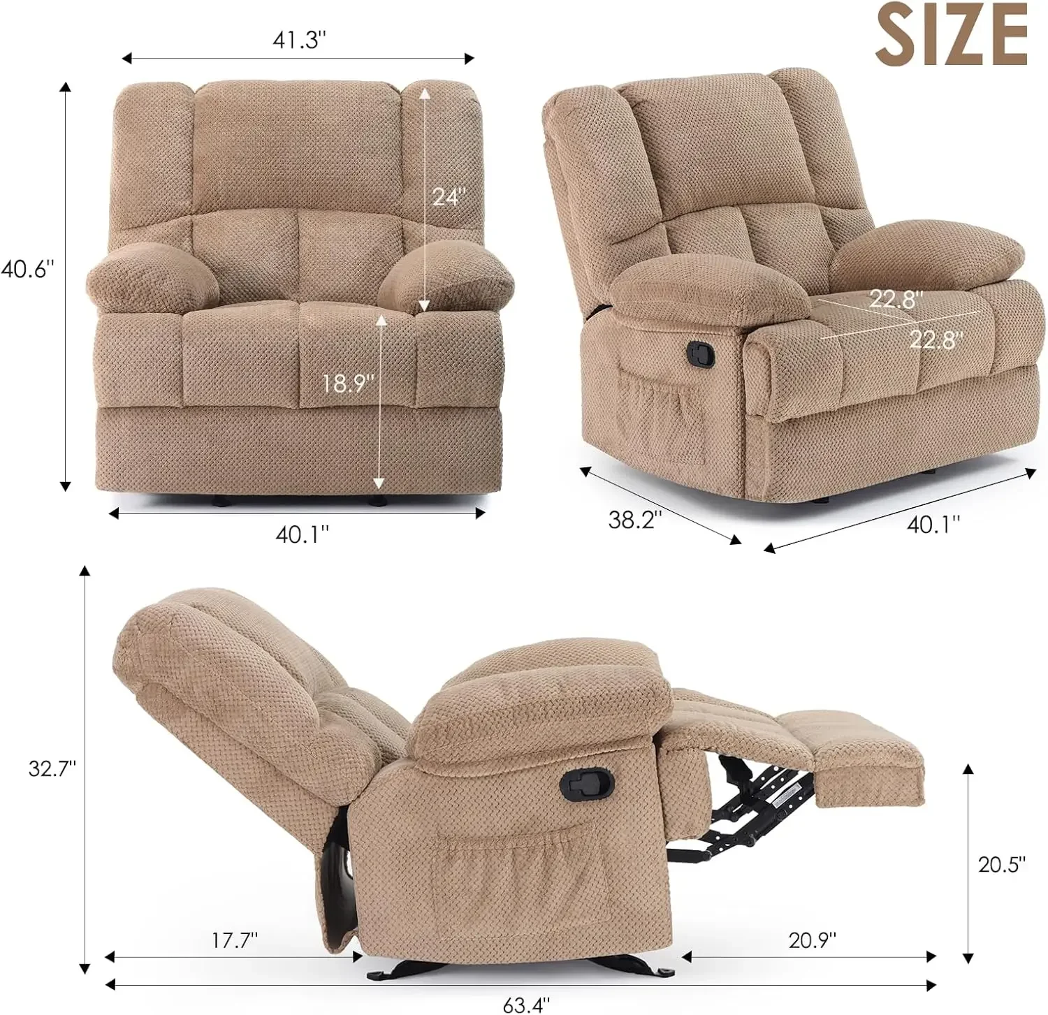 Oversized Rocking Rocker Recliner Chair for Living Room Adults Camel Comfortable and Durable To Sit On Easy to assemble