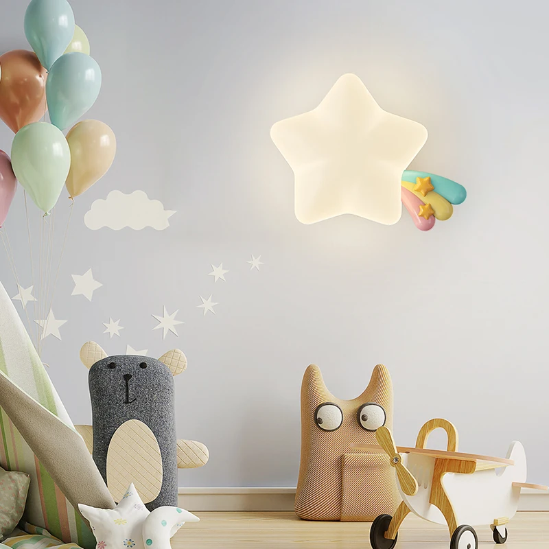 Applique murale LED de dessin animé pour chambre d\'enfant, lapin, fille, ours, animal, étoile blanche, lampe de chevet, décor de bébé garçon, AC 220V