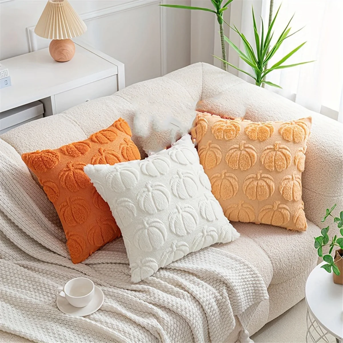 YHYS Autumn Light Luxury High-Grade Pumpkin Pillow Pillowcase Pumpkin Cushion Cover Living Room Sofa Decoration,Dark Orange