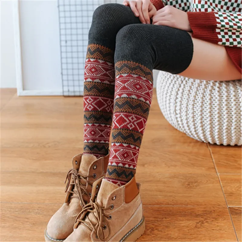 New Arrival Ethnic Style Spring/Autumn Women's Over-the-Knee Rabbit Sheep Wool Sock Set - Knitted Pile Sock Set