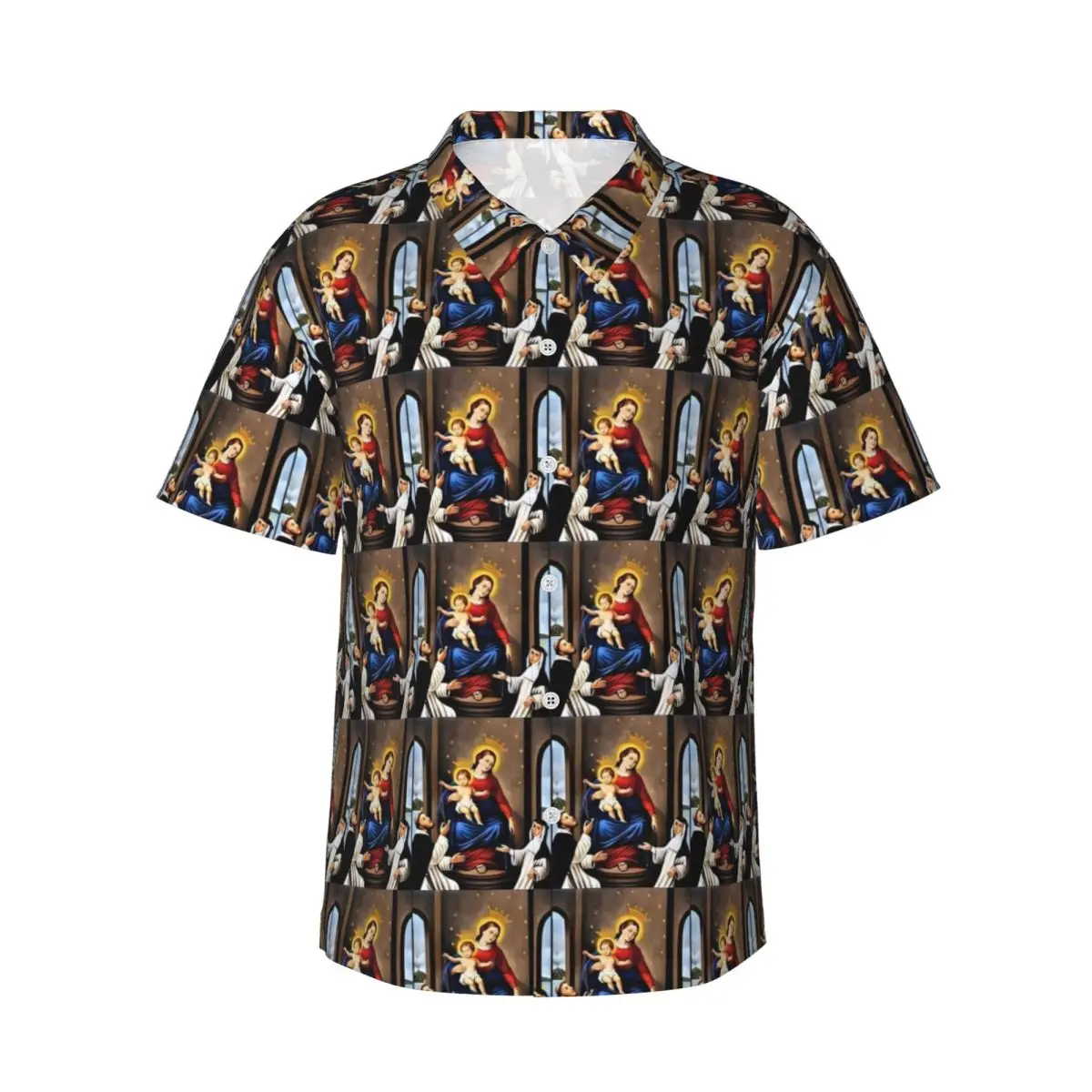 Virgin Mary Vacation Shirt Our Lady of the Rosary Hawaiian Casual Shirts Elegant Blouses Short Sleeve Comfortable Pattern Tops