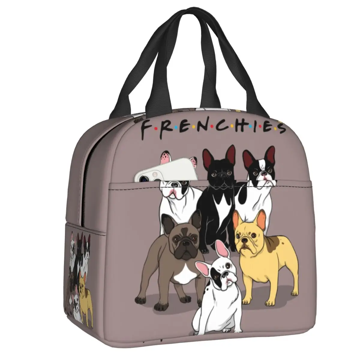 Custom Funny Frenchies French Bulldog Insulated Lunch Bags for Work School Dog Animal Cooler Thermal Bento Box Women Children