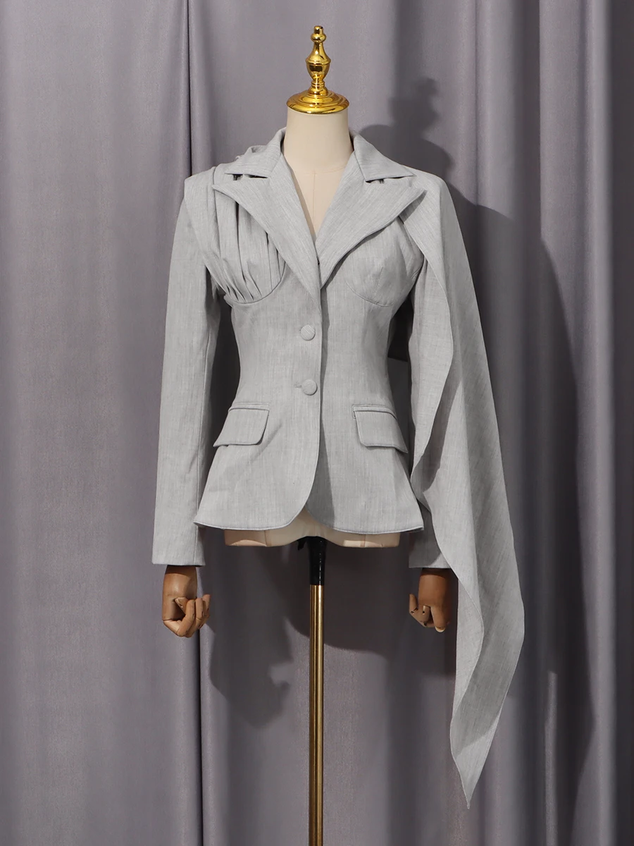 VGH Cappotto firmato chic di fascia alta da donna Colletto dentellato Manica lunga Patchwork Giacca monopetto slim con cappuccio Donna Nuovo