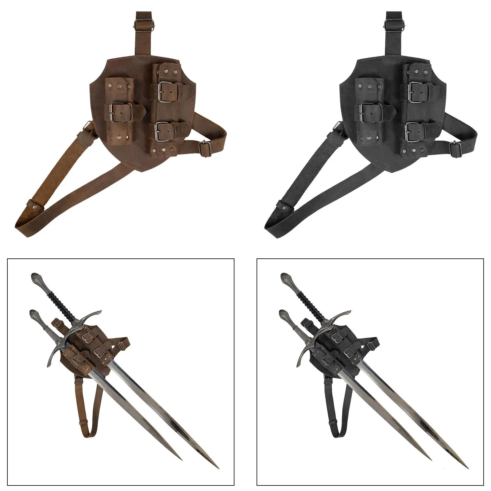Medieval Shoulder Frog Sword Holder PU Leather Crossbody Sheath for Knight Armor Cosplay Events