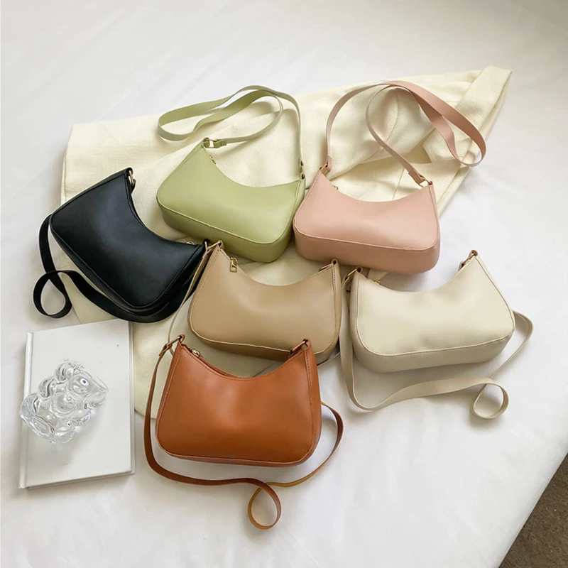 Retro Solid Color PU Leather Shoulder Underarm Bag Women's Fashion Handbags Hobos Purses and Handbag Ladies Crossbody Bags