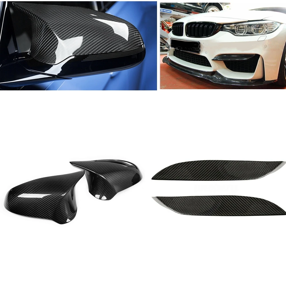 Carbon Fiber Mirror Cover Front Bumper Fog Light Trim Spoiler Lip Side Air Vent Canards For BMW F80 M3 F82 M4 2015-2020