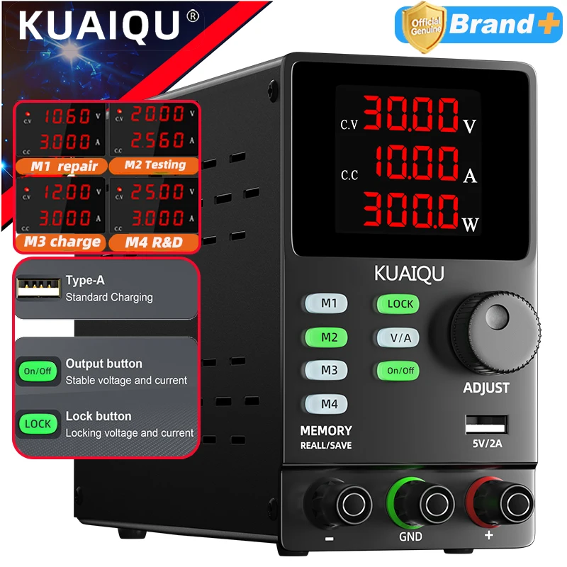 KUAIQU Bench DC Power Supply with 4 Memory Presets (M1-M4) for Quick Recall,30V 60V 120V Programmable DC Power Supply Adjustable