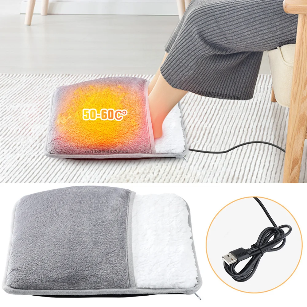 Electric Foot Heating Pad USB Charging Foot Warmer Heater Soft Plush Foot Warming Mat Washable Foot Warmer Heater for Home